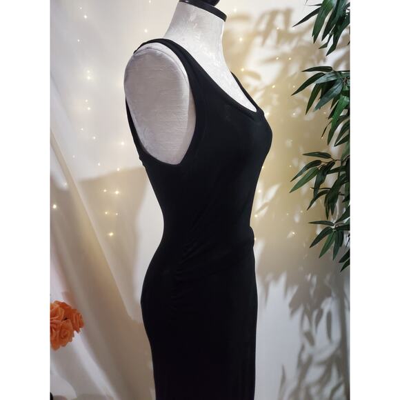 Boston Proper Slinky Stretch Knit Scoop Ruched Midi Travel Dress Size XS Black - Picture 6 of 9